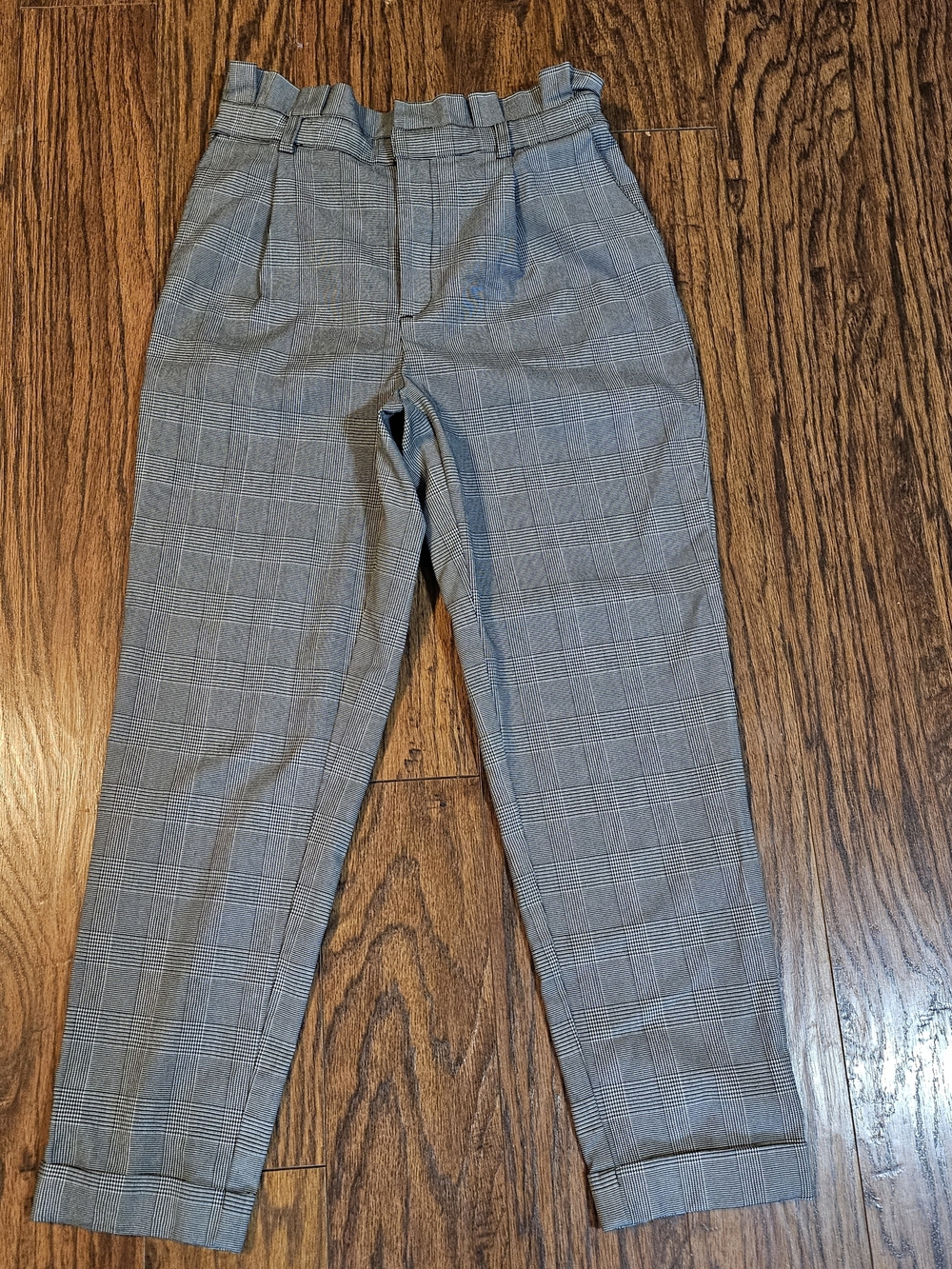 AF Studio Plaid Paperbag Waist Tapered Pants Size M